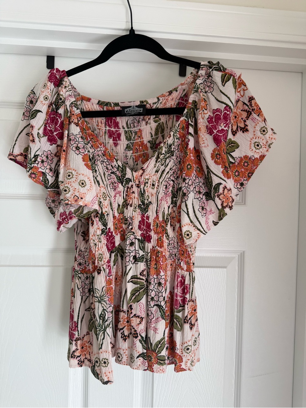 Angie Floral Smocked blouse - Pink, Orange & Green